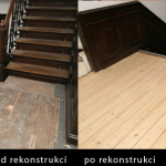 Vila Hanspaulka rekonstrukce dřevených podlah a schodů obrázek před a po